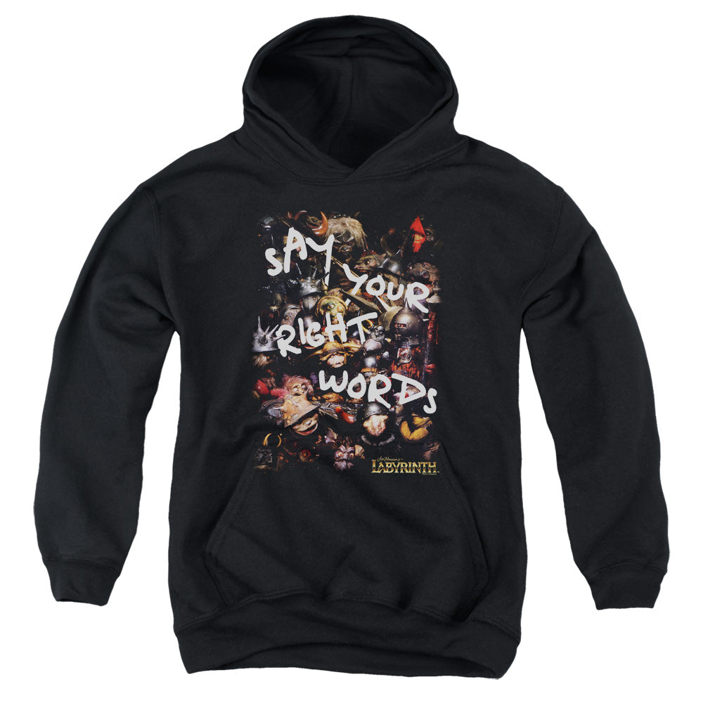 Labyrinth Right Words Kids Youth Hoodie Black