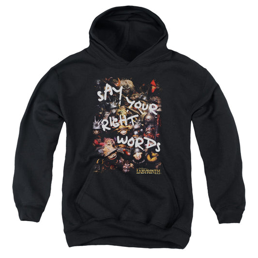 Labyrinth Right Words Kids Youth Hoodie Black