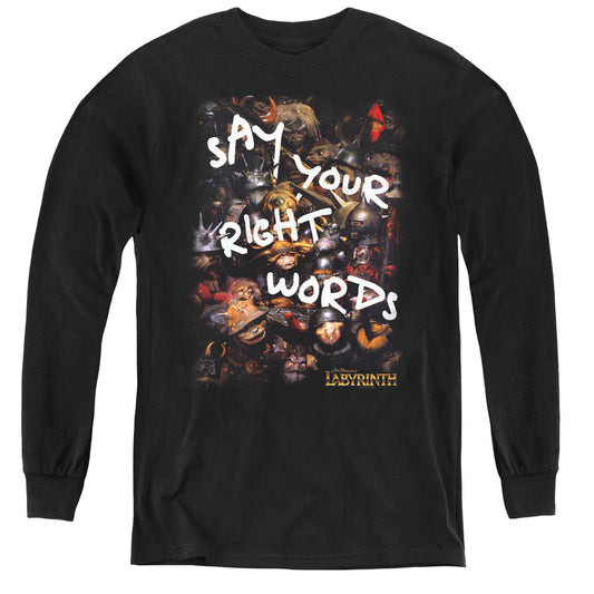 Labyrinth Right Words Long Sleeve Kids Youth T Shirt Black