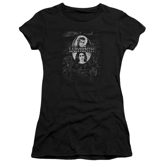 Labyrinth Maze Junior Sheer Cap Sleeve Womens T Shirt Black