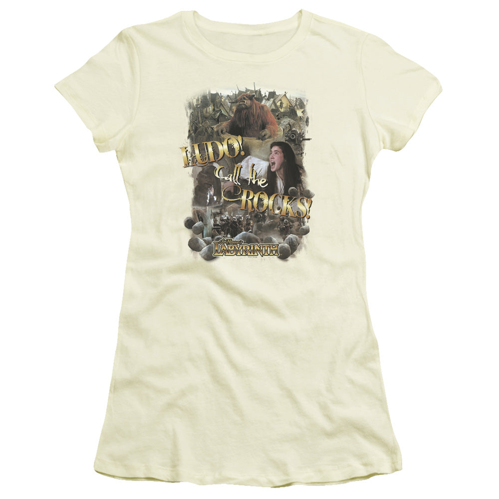 Labyrinth Call the Rocks Junior Sheer Cap Sleeve Womens T Shirt Cream