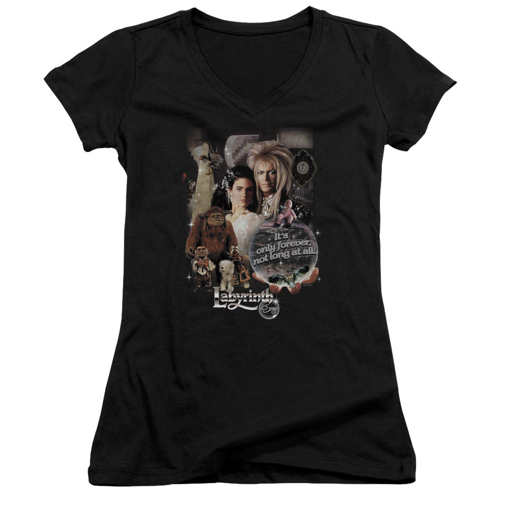 Labyrinth 25 Years of Magic Junior Sheer Cap Sleeve V-Neck Womens T Shirt Black