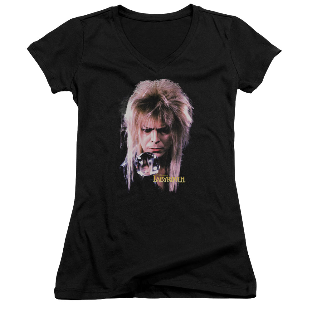 Labyrinth Goblin King Junior Sheer Cap Sleeve V-Neck Womens T Shirt Black