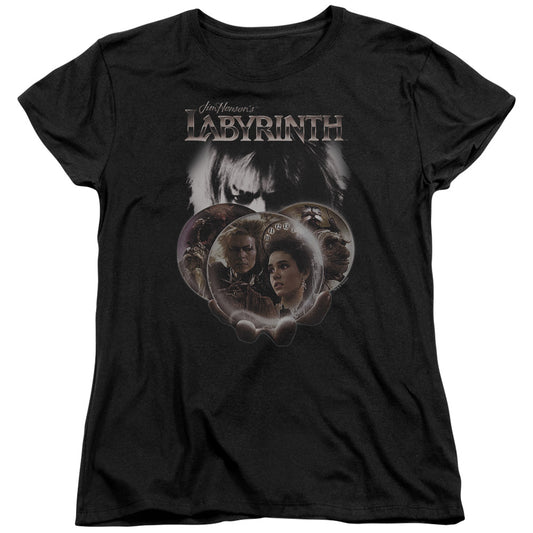 Labyrinth Globes Womens T Shirt Black