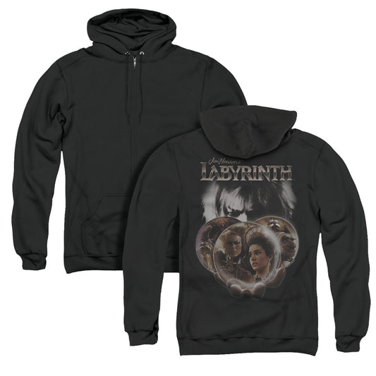 Labyrinth Globes Back Print Zipper Mens Hoodie Black