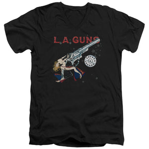 L.A. Guns Cocked And Loaded Mens Slim Fit V-Neck T Shirt Black