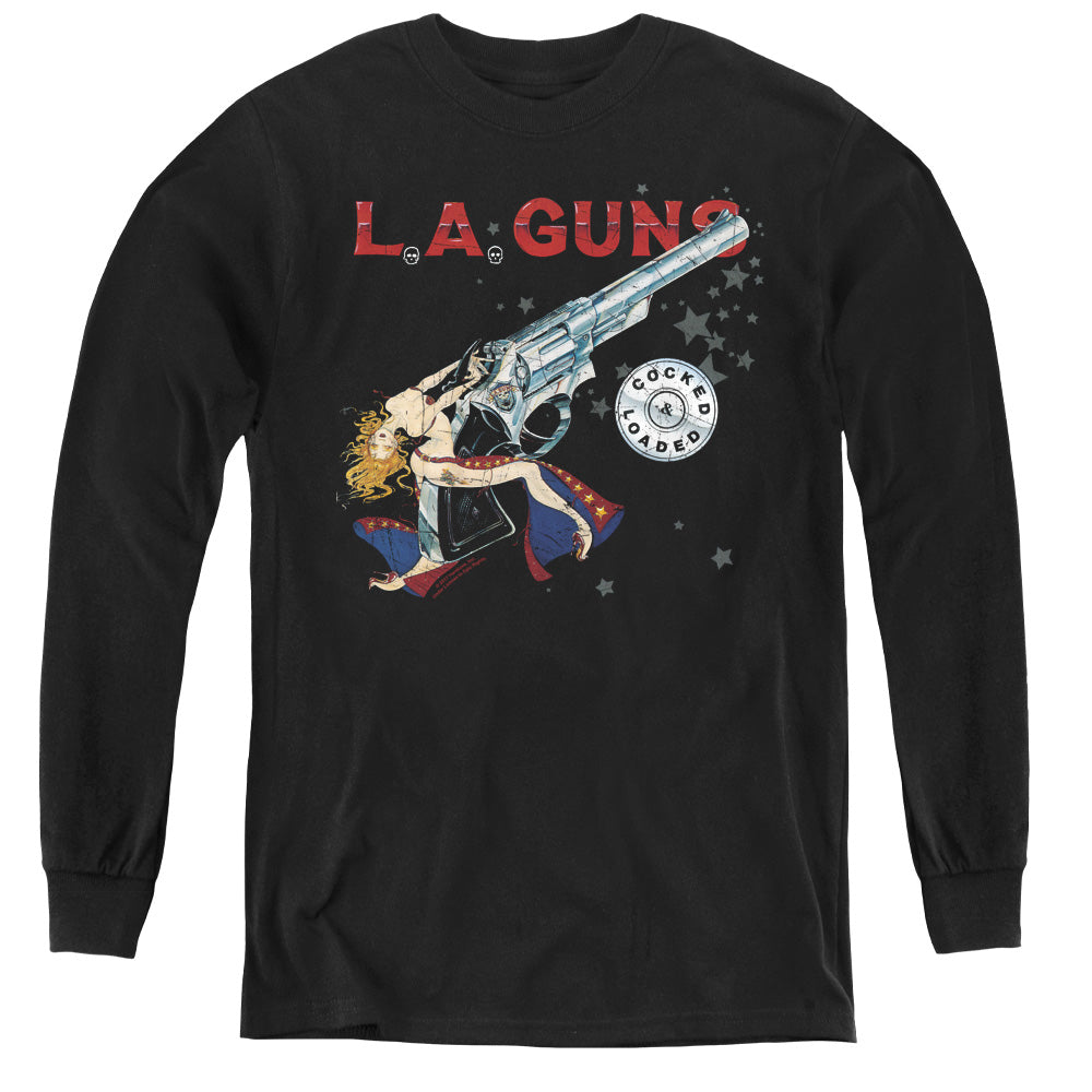 L.A. Guns Cocked And Loaded Long Sleeve Kids Youth T Shirt Black