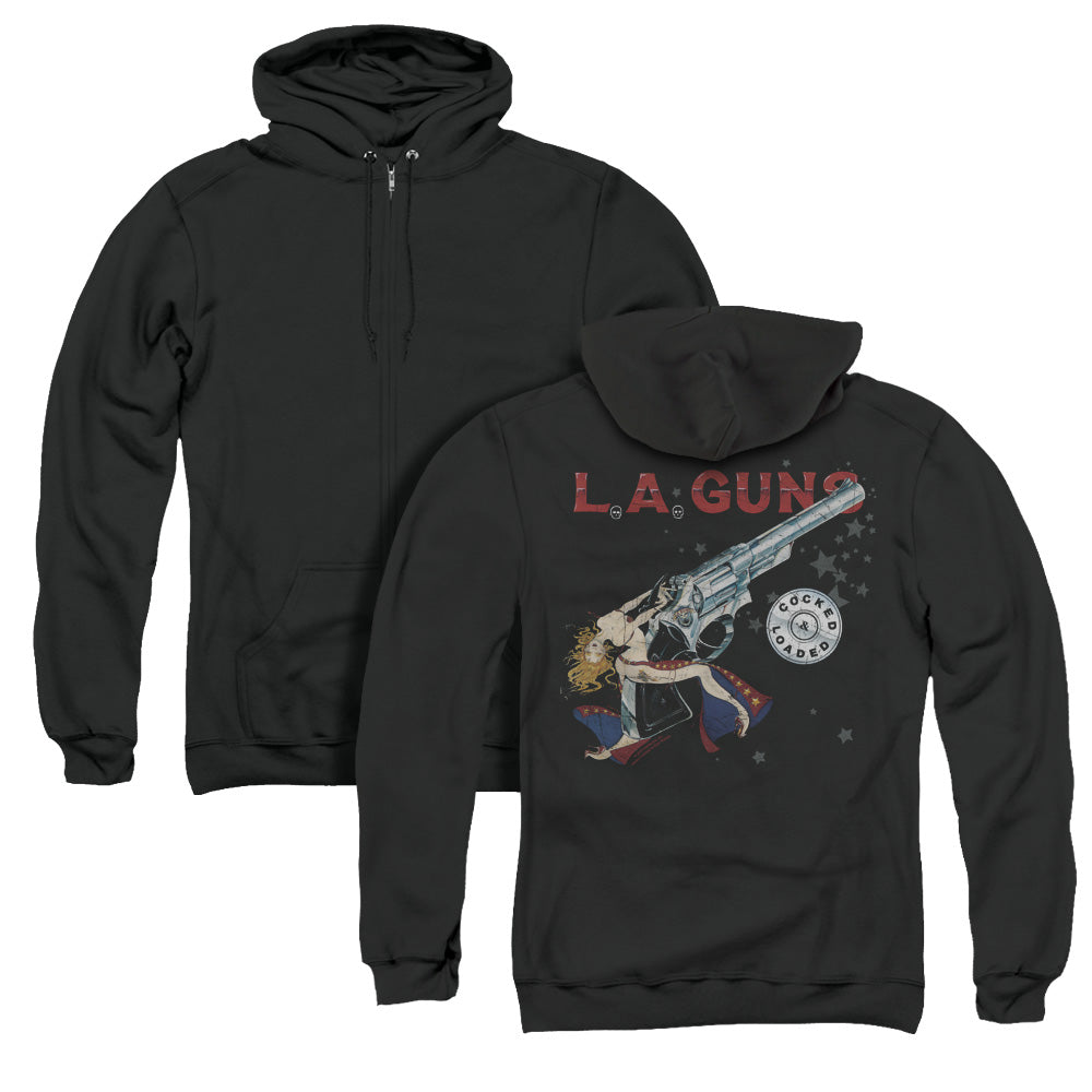 L.A. Guns Cocked And Loaded Back Print Zipper Mens Hoodie Black