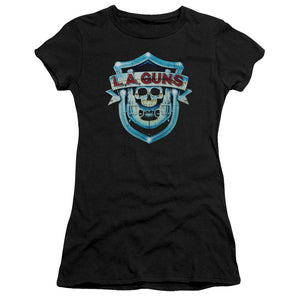 L.A. Guns Shield Junior Sheer Cap Sleeve Womens T Shirt Black