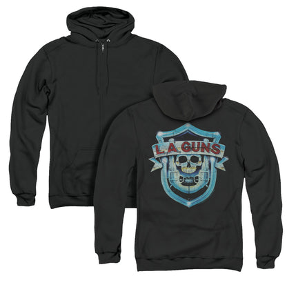 L.A. Guns Shield Back Print Zipper Mens Hoodie Black