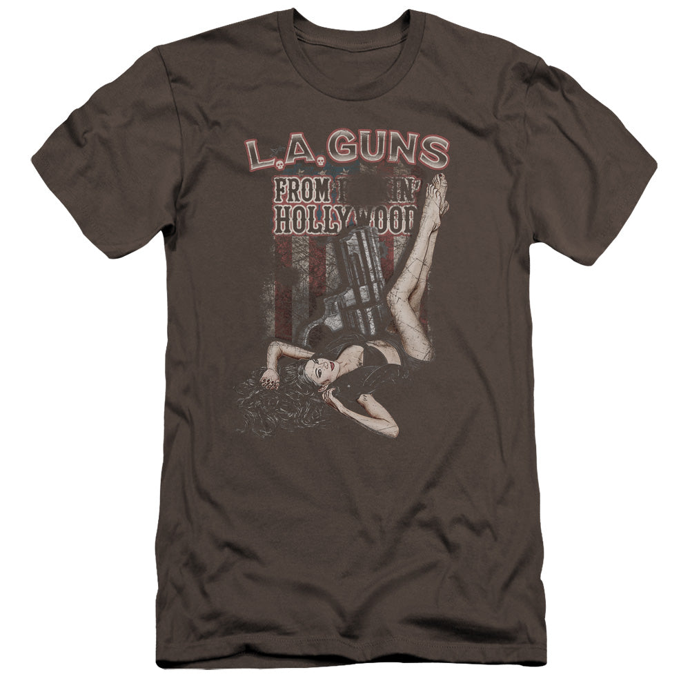 L.A. Guns From Hollywood Premium Bella Canvas Slim Fit Mens T Shirt Charcoal