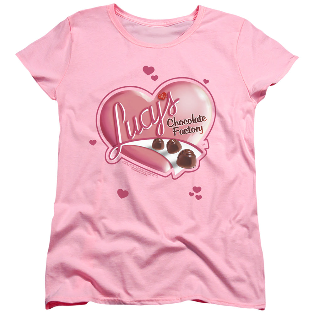 I Love Lucy Chocolate Udges Womens T Shirt Pink