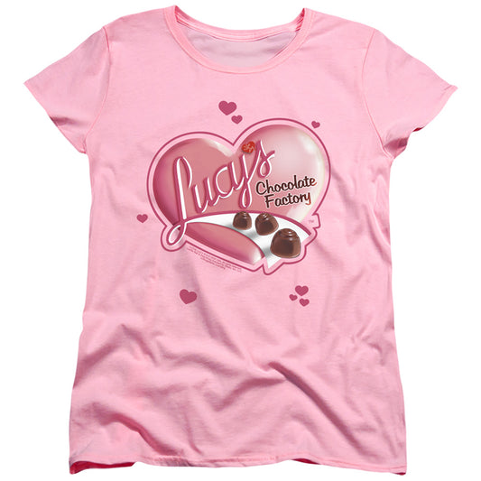 I Love Lucy Chocolate Udges Womens T Shirt Pink