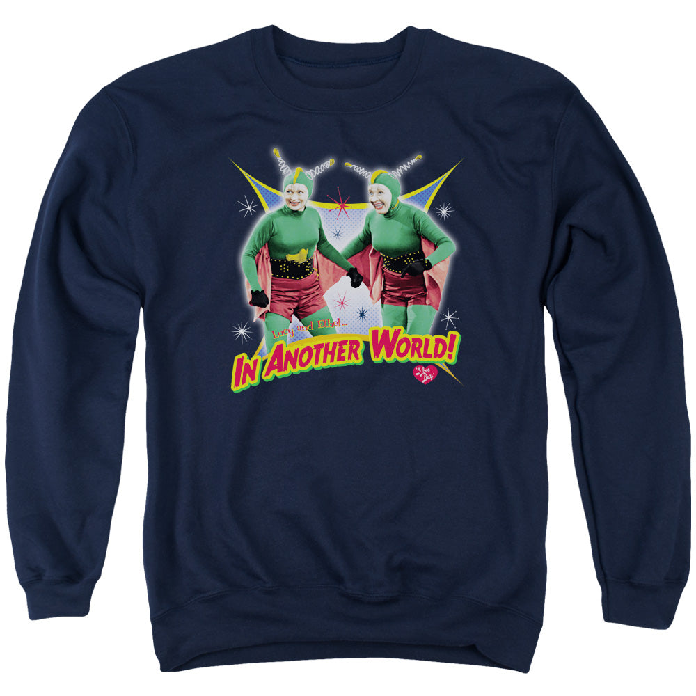 I Love Lucy in Another World Mens Crewneck Sweatshirt Navy Blue
