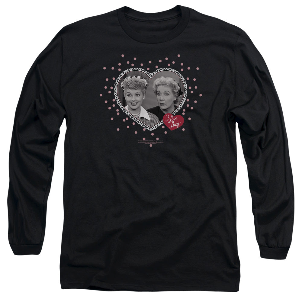 I Love Lucy Hearts and Dots Mens Long Sleeve Shirt Black