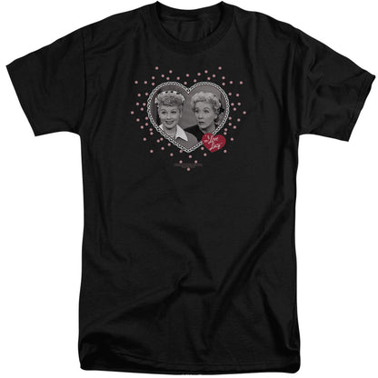 I Love Lucy Hearts and Dots Mens Tall T Shirt Black