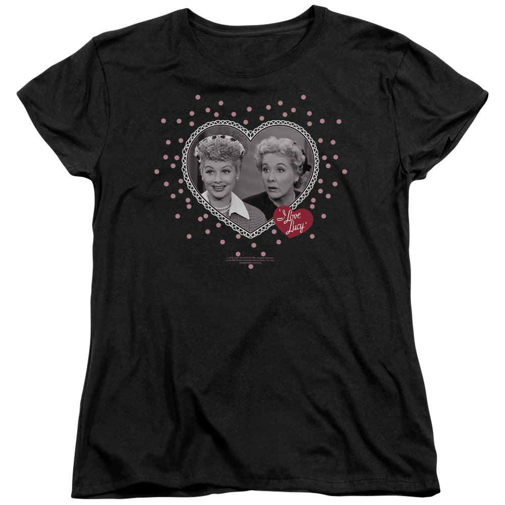 I Love Lucy Hearts and Dots Womens T Shirt Black