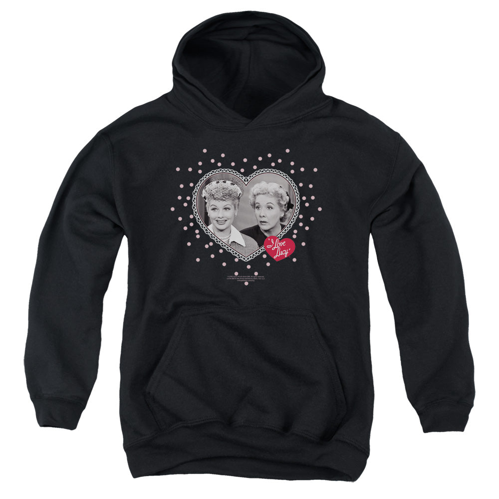 I Love Lucy Hearts and Dots Kids Youth Hoodie Black