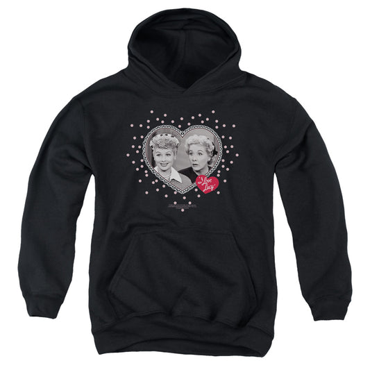 I Love Lucy Hearts and Dots Kids Youth Hoodie Black