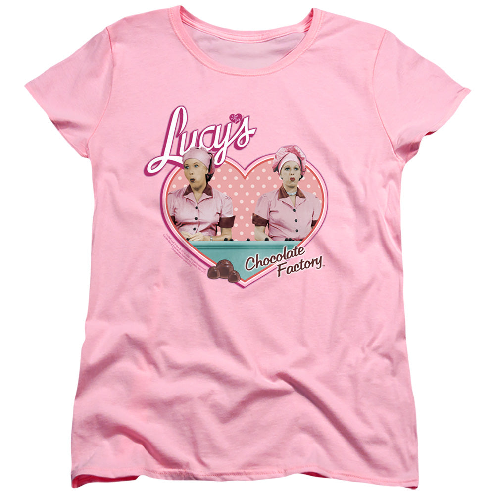 I Love Lucy Chocolate Factory Womens T Shirt Pink