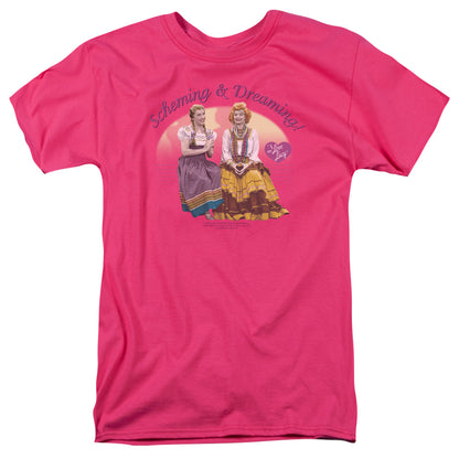 I Love Lucy Scheming And Dreaming Mens T Shirt Hot Pink Officially Licensed