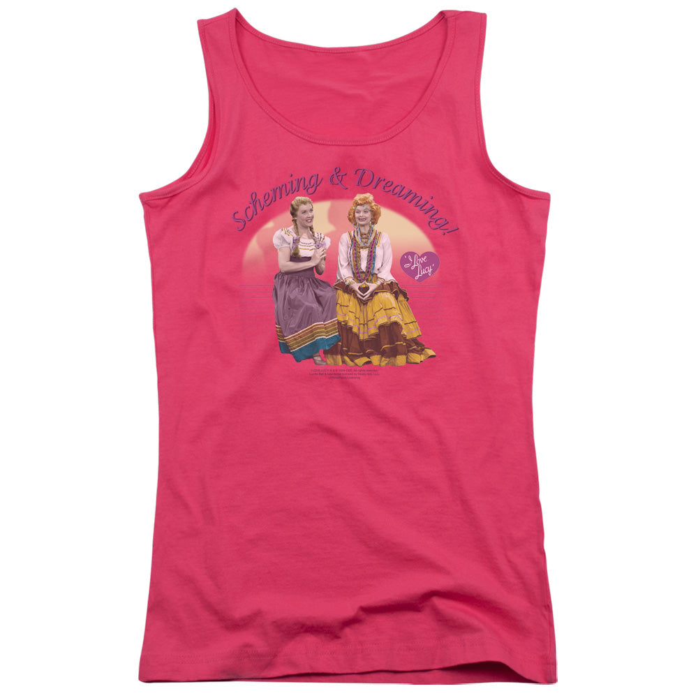 I Love Lucy Scheming and Dreaming Womens Tank Top Shirt Hot Pink