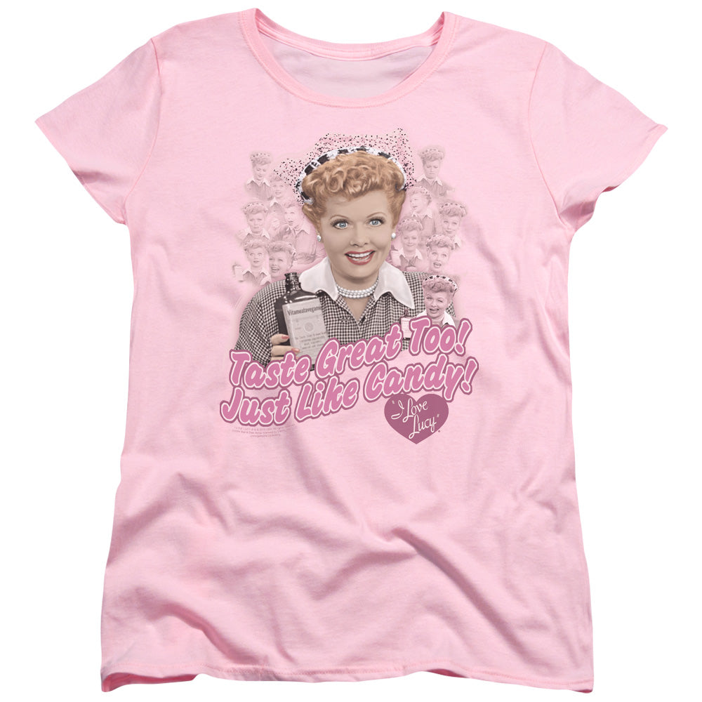 I Love Lucy Tastes Like Candy Womens T Shirt Pink