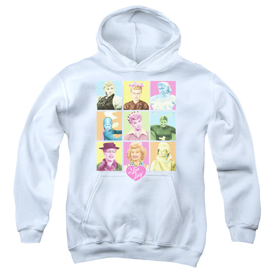 I Love Lucy So Many Faces Kids Youth Hoodie White