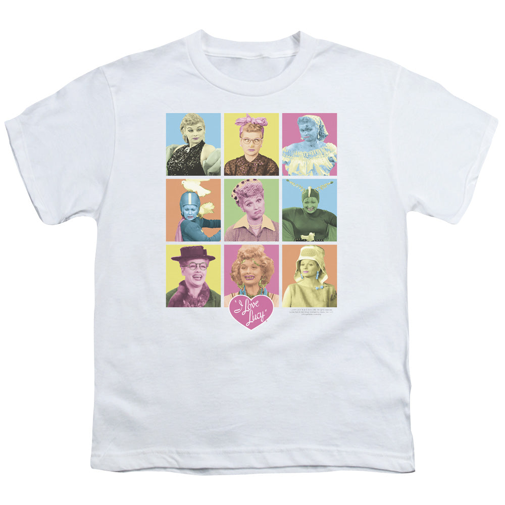 I Love Lucy So Many Faces Kids Youth T Shirt White