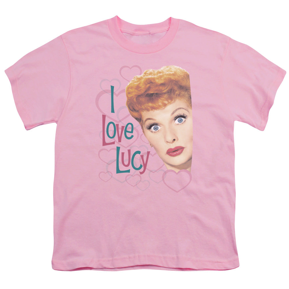 I Love Lucy Open Hearts Kids Youth T Shirt Pink