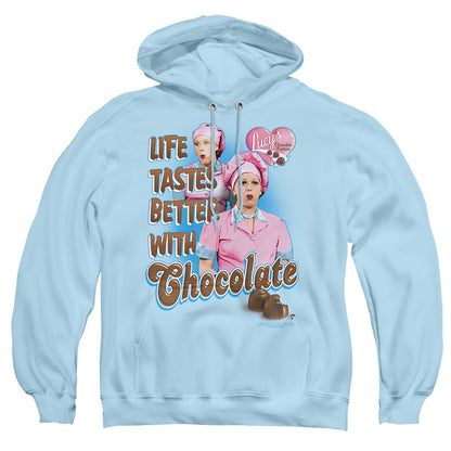 I Love Lucy Better With Chocolate Mens Hoodie Light Blue Officially Licensed