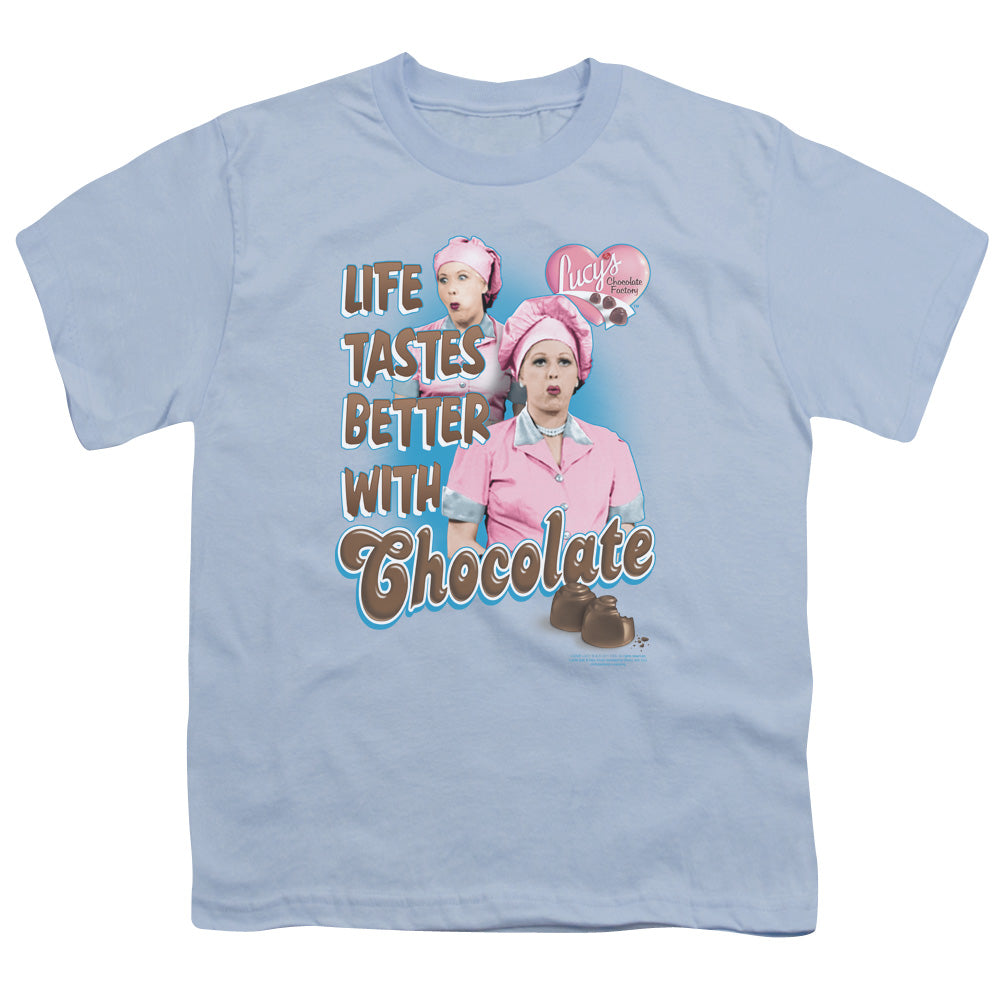 I Love Lucy Better With Chocolate Kids Youth T Shirt Light Blue