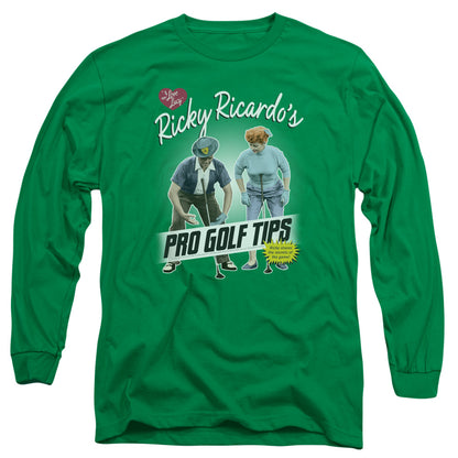 I Love Lucy Pro Golf Tips Mens Long Sleeve Shirt Kelly Green