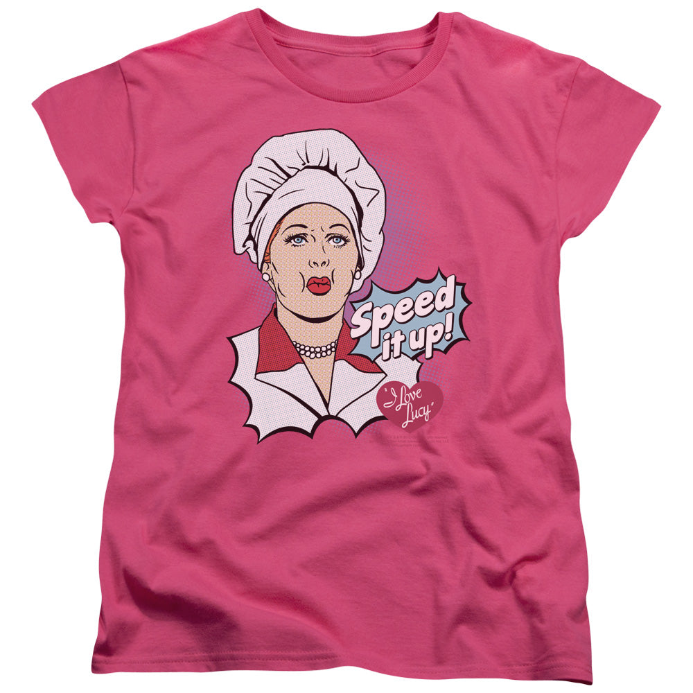 I Love Lucy Speed It Up Womens T Shirt Hot Pink