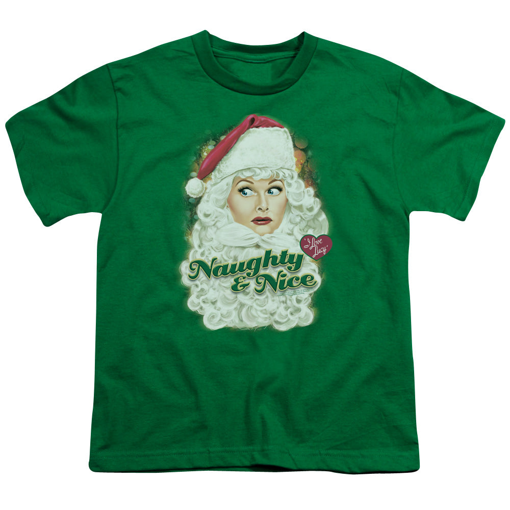 I Love Lucy Santa Kids Youth T Shirt Kelly Green