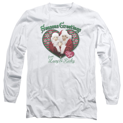 I Love Lucy Seasons Greetings Mens Long Sleeve Shirt White