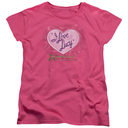 I Love Lucy Christmas Logo Womens T Shirt Hot Pink