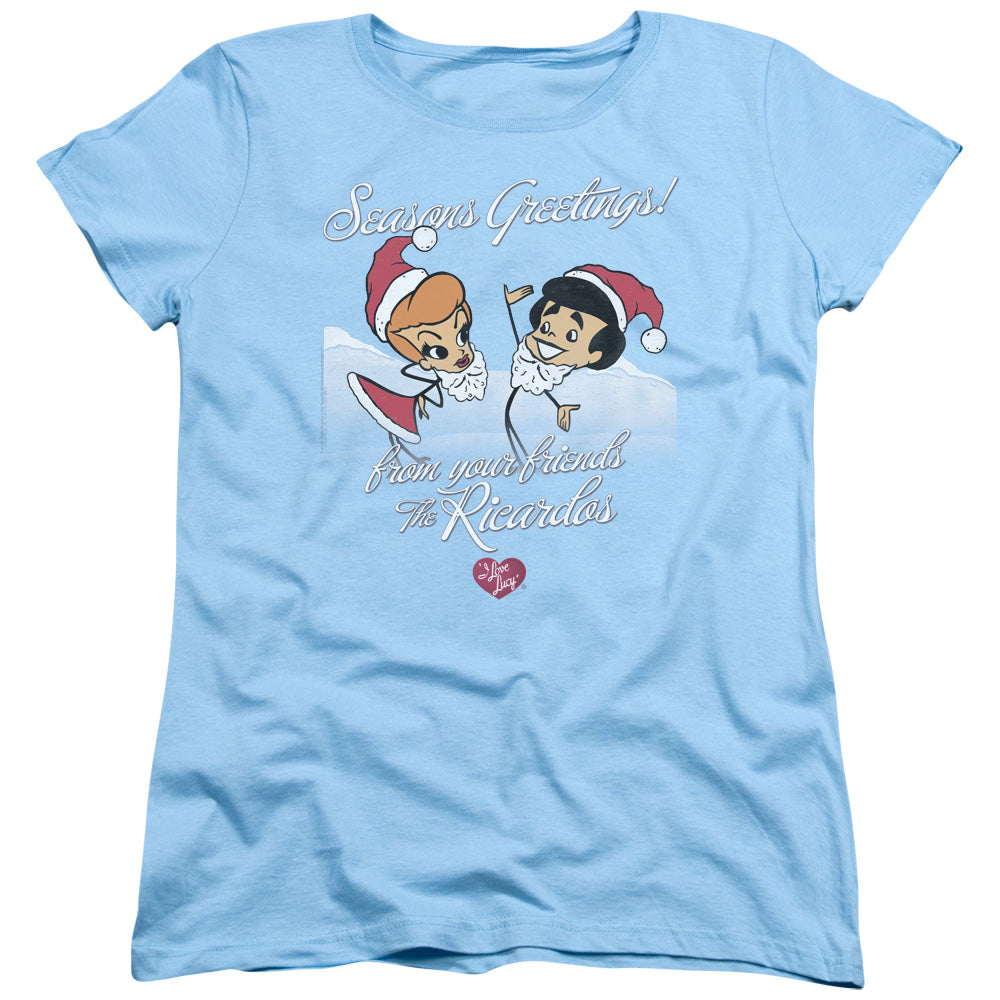 I Love Lucy Animated Christmas Womens T Shirt Light Blue