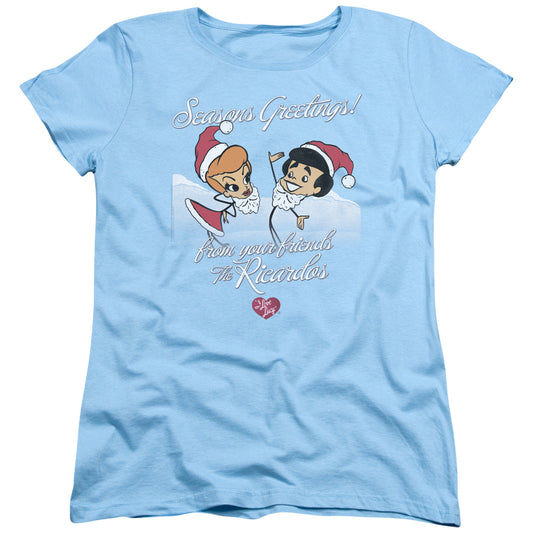 I Love Lucy Animated Christmas Womens T Shirt Light Blue