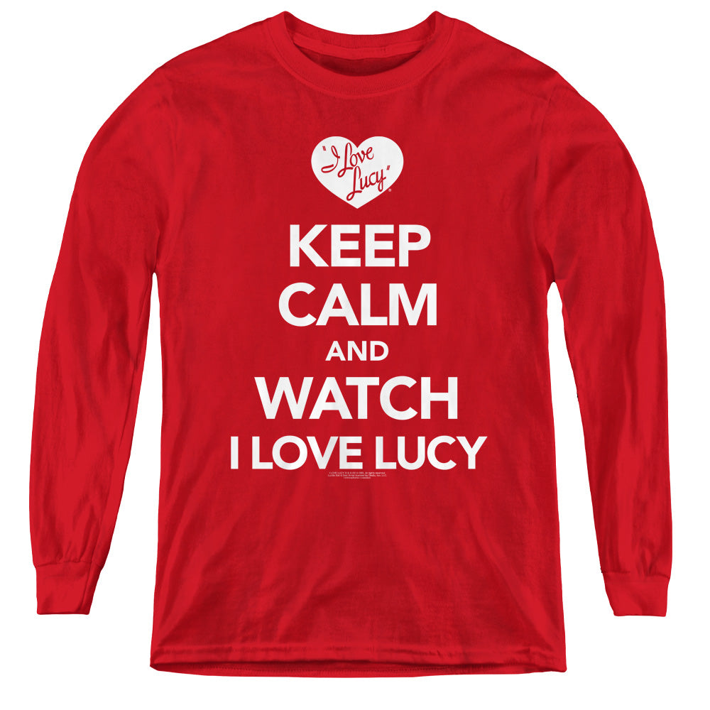 I Love Lucy Keep Calm and Watch Long Sleeve Kids Youth T Shirt Red