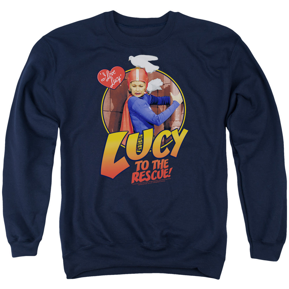 I Love Lucy to the Rescue Mens Crewneck Sweatshirt Navy Blue