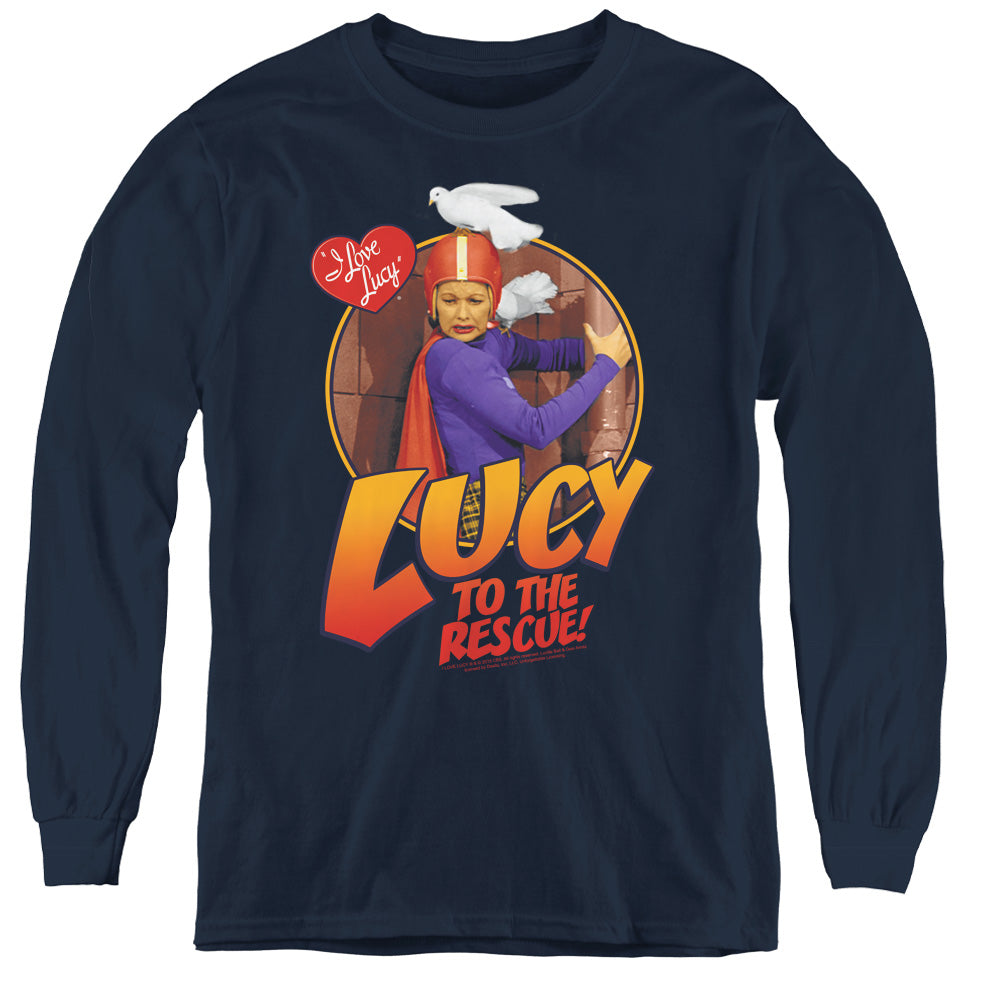 I Love Lucy to the Rescue Long Sleeve Kids Youth T Shirt Navy Blue
