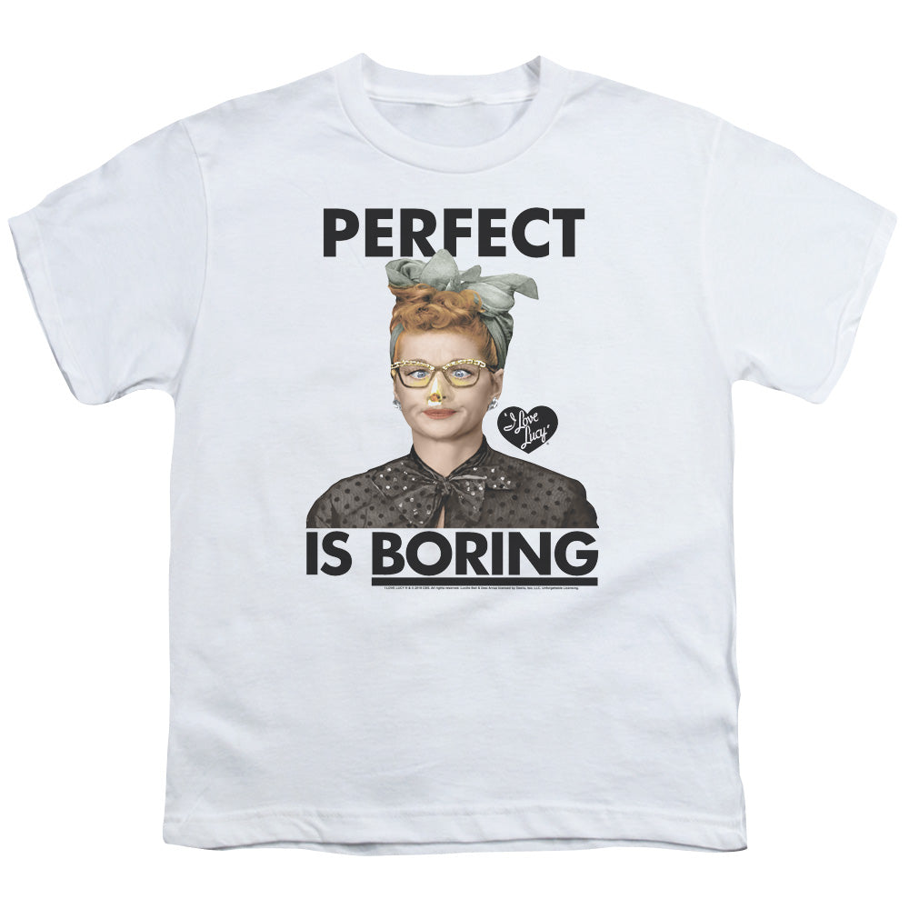 I Love Lucy Perfect is Boring Kids Youth T Shirt White