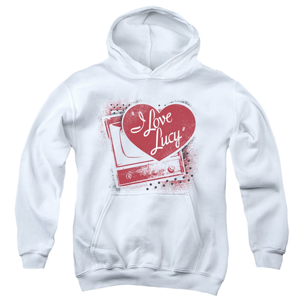 I Love Lucy Spray Paint Heart Kids Youth Hoodie White
