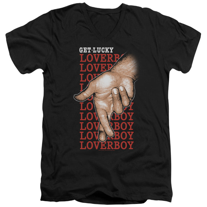 Loverboy Fingers Crossed Mens Slim Fit V-Neck T Shirt Black