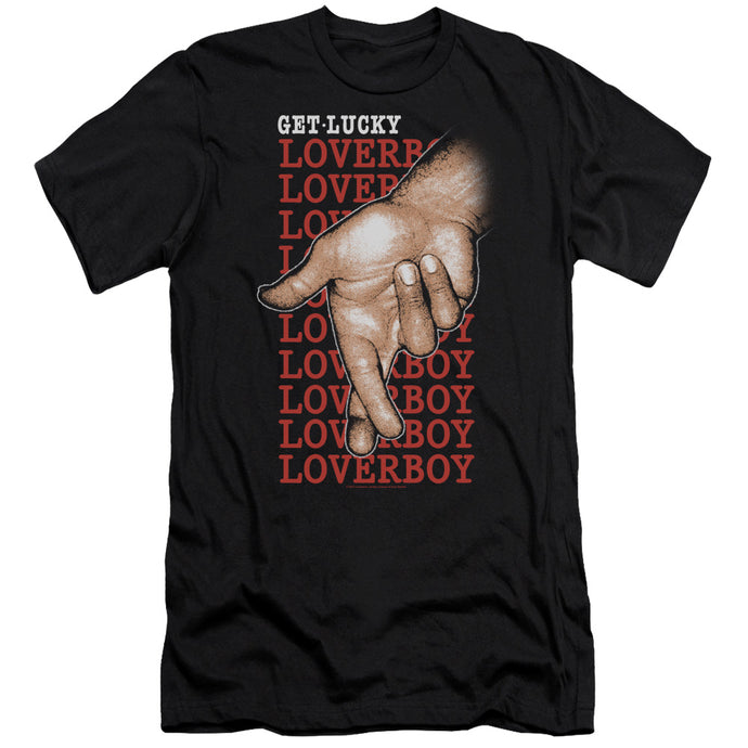 Loverboy Fingers Crossed Premium Bella Canvas Slim Fit Mens T Shirt Black