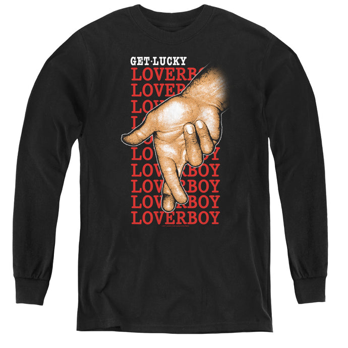 Loverboy Fingers Crossed Long Sleeve Kids Youth T Shirt Black