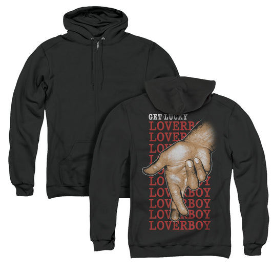 Loverboy Fingers Crossed Back Print Zipper Mens Hoodie Black