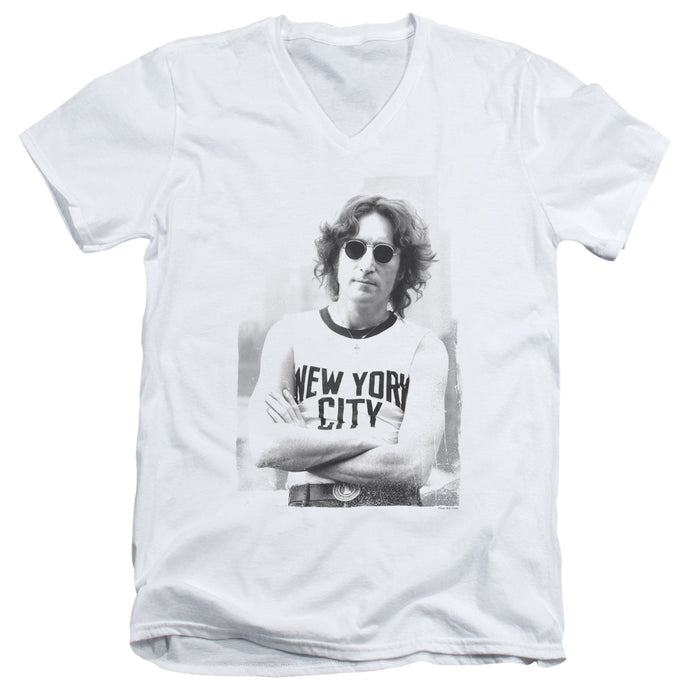 John Lennon New York Mens Slim Fit V-Neck T Shirt White