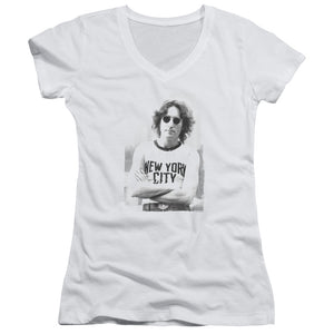John Lennon New York Junior Sheer Cap Sleeve V-Neck Womens T Shirt White